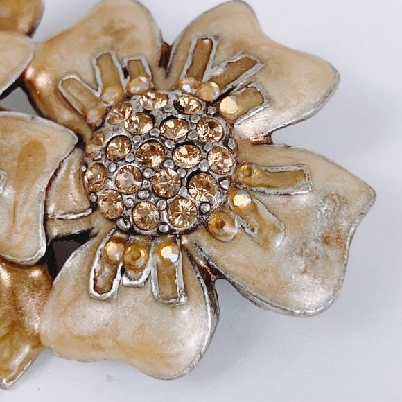 VTG Signed Chico’s Brooch Gold Tone Enamel Floral Rhinestone Pin Y2K - Picture 5 of 9